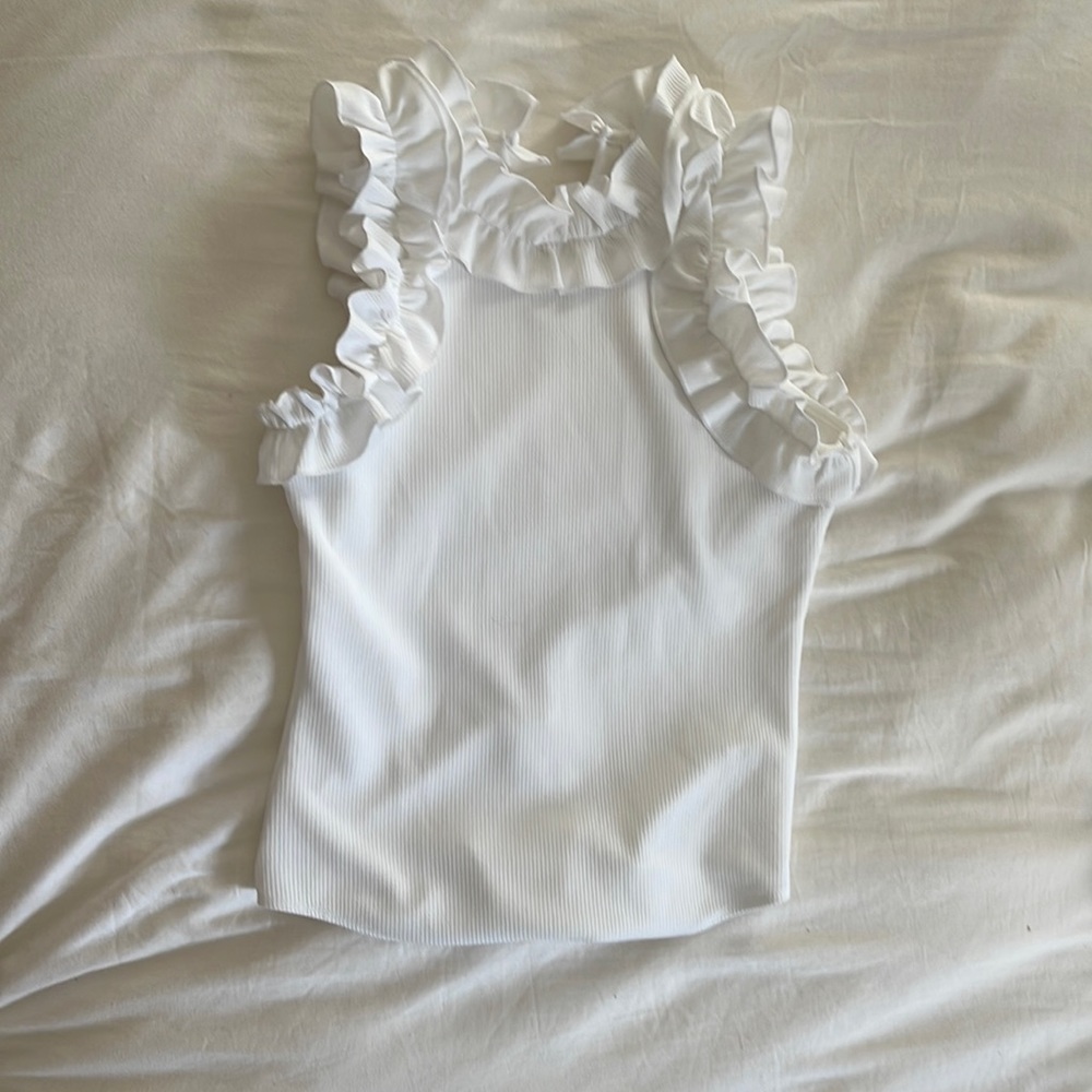 TCEC Ruffle Neck Body Suit Size Medium - EUC